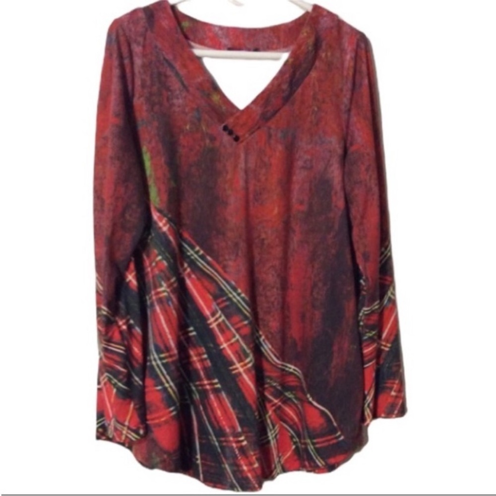 AZALEA BY FIRMIANA Red Plaid Tunic Size XL